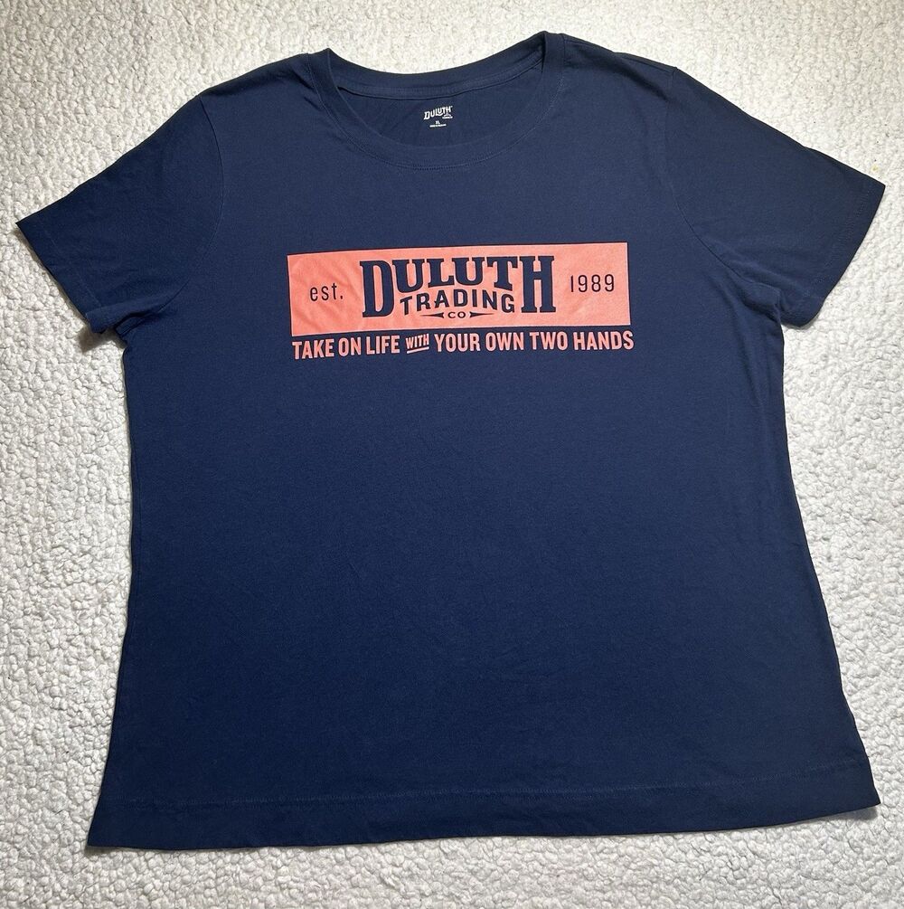 DULUTH TRADING CO Women's Navy Blue Graphic T-Shirt Take On Life Logo Tee XL